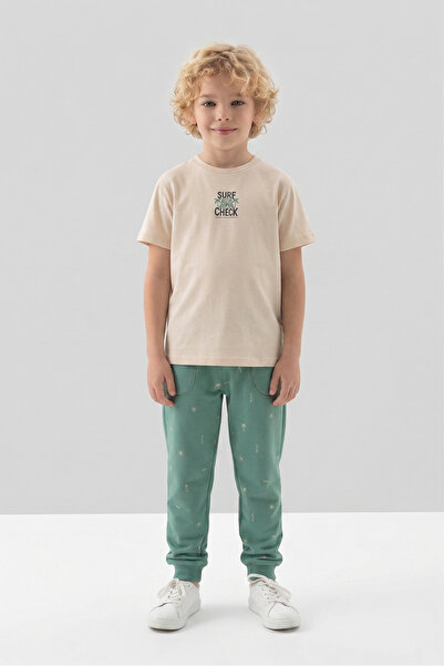 Black One Crew Neck Print Detailed Patterned Boys' Tracksuit Set