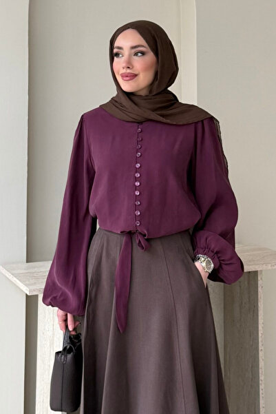 Tesettür Diyarı Πουκάμισο Τεσεττούρ με υφασμάτινο μανίκι μπαλόνι και δέσιμο -...