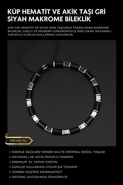 Seven Art Jewelry قلادة من الحجر الطبيعي، سوار من حجر الهيماتيت الرمادي المكع...