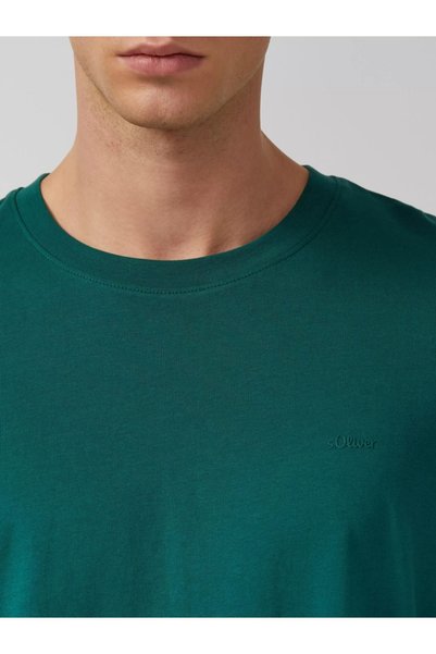 s.Oliver Tricou bărbătesc, croială regulată cu guler rotund, imprimeu simplu, verde închis