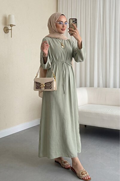 HİJABAYA Φόρεμα από λινό με δέσιμο στη μέση και φερμουάρ στην πλάτη