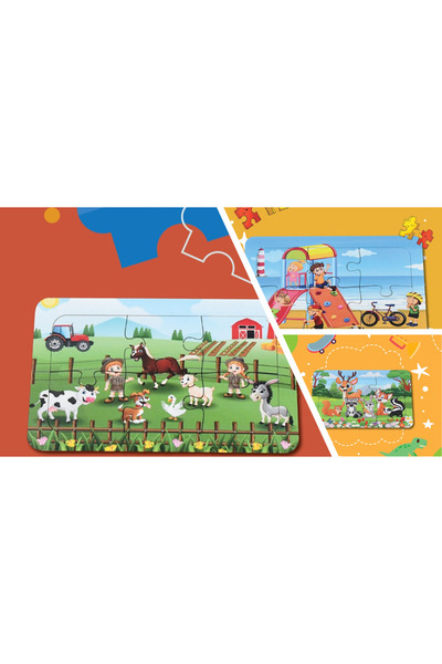 Trendy Toys Ahşap Puzzle Ilk Yapbozum 3 Adet 6 Parçalı 18x11cm