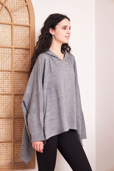 Pasaklı Giyim Γυναικείο γκρι φούτερ με κουκούλα, μακρυμάνικο, φαρδύ, oversize...