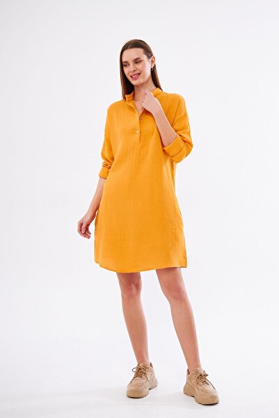 Yıldızistan Women's Muslin Long Sleeve Hakim Collar Pocketed Casual Summer Tu...