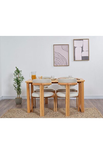 VOWTURKEY Cheri Minimal Sandalye Çam Masif Masa Takımı(4 SANDALYE 1 MASA 80*140)