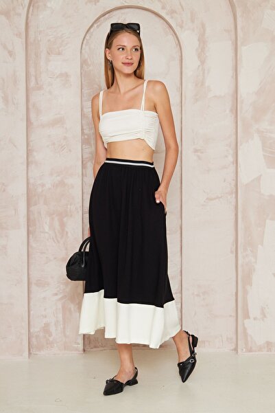 Pasaklı Giyim Γυναικεία Μαύρη Φούστα με Λαστιχένια Λωρίδα στη Μέση αντίθεση χ...