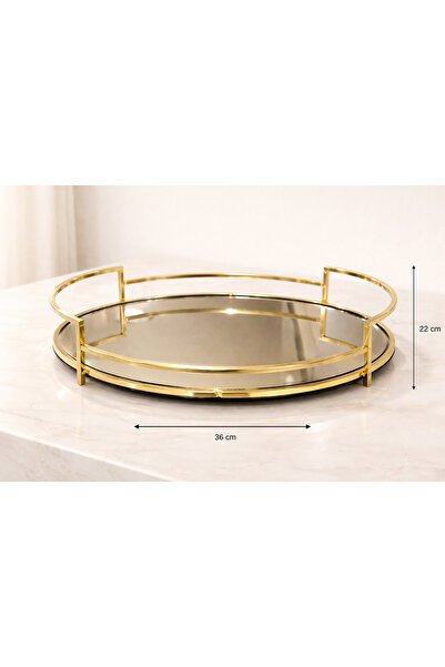 esdekor Oval Gold Aynalı Metal Tepsi 36x22 cm 1 Adet Şık Dekoratif Sunumluk