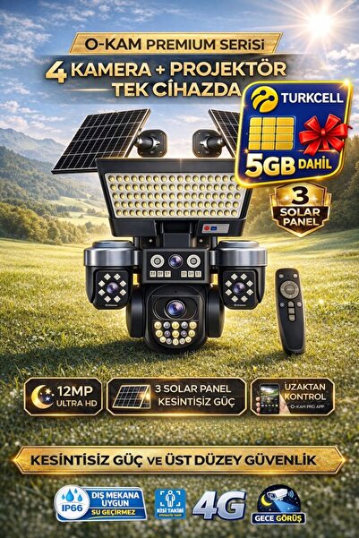 O-KAM OK334 Turkcell 5GB 12MP 4 Lens 4G 3 Solar Panel AOV Gece Görüş Sesli Ko...