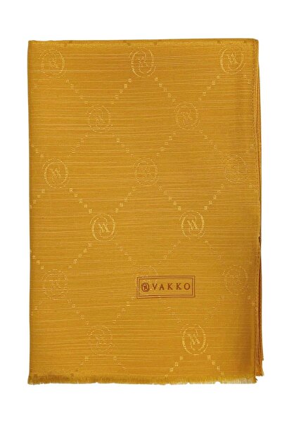 Vakko Cotton Silk Shawl - Monogram - Gold
