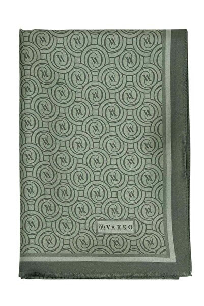 Vakko Twill Silk Shawl - New Monogram - Dark Mint