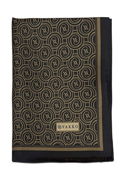 Vakko Twill Silk Shawl - New Monogram - Brown Gold