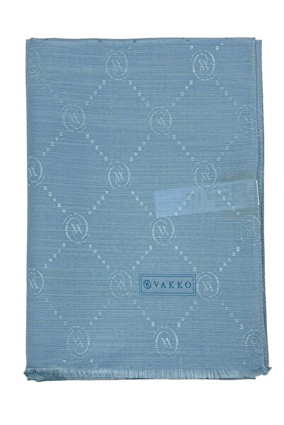 Vakko Cotton Silk Shawl - Monogram - Metallic Blue