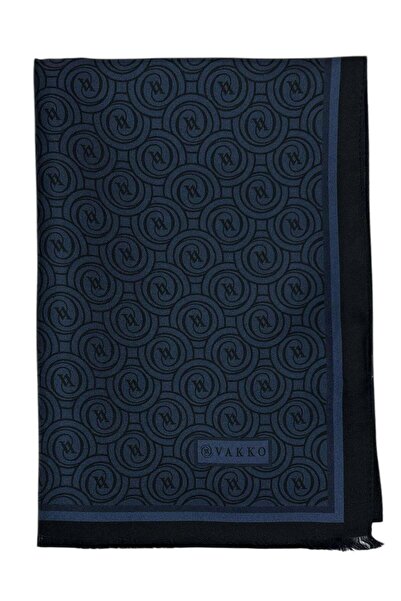 Vakko Twill Silk Shawl - New Monogram - Dark Navy Blue