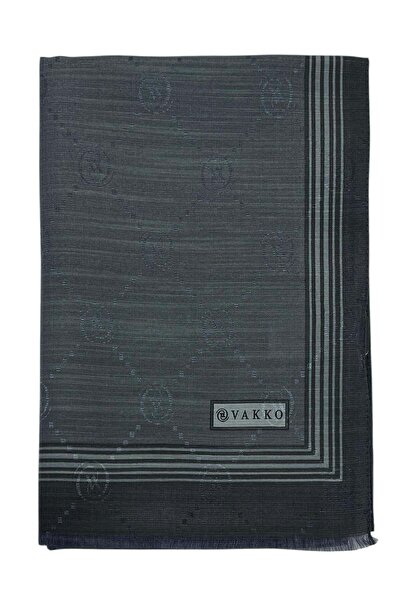 Vakko Cotton Silk Shawl - Monogram with Border - Smoked