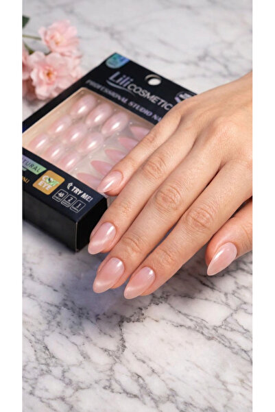 Lili Cosmetic Nude Pembe Doğal Mermer Görünümlü Badem Tırnak Seti 24lü SIVI Y...