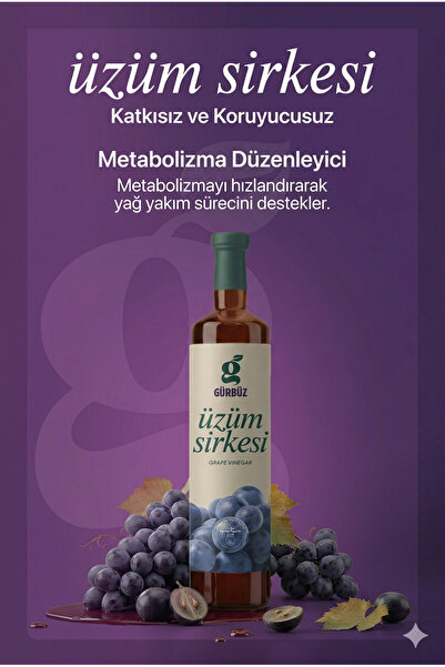 Gürbüzden Üzüm Sirkesi Doğal Fermantasyon Grape Vinegar 500 ml