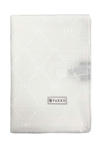 Vakko Cotton Silk Shawl - Monogram - Pearl White