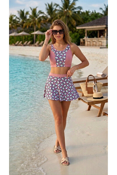 Signature Style 2247_ Γυναικείο σορτς 2 τεμαχίων με φούστα με επένδυση Crop μ...