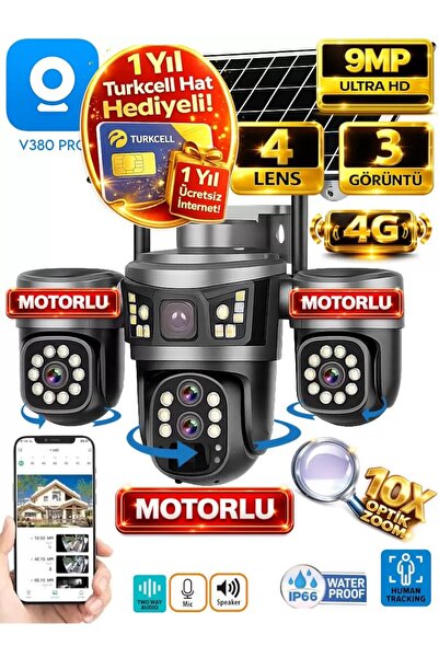 Ventus V380 Pro ON-SG4346M 9MP Üç Kameralı 4G Güneş Enerjili Akıllı Güvenlik ...