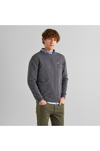 Gant Erkek Gri Regular Fit Bisiklet Yaka Yün Kazak