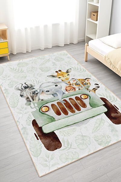 Home Hayvan Temalı Renkli Yıkanabilir Kaymaz Taban Çocuk Odası Halısı