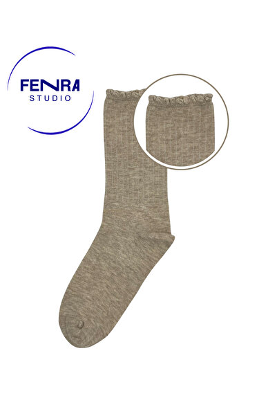 FENRA STUDIO Γυναικείες βαμβακερές κάλτσες χωρίς ραφές σε μπεζ χρώμα με βολάν...