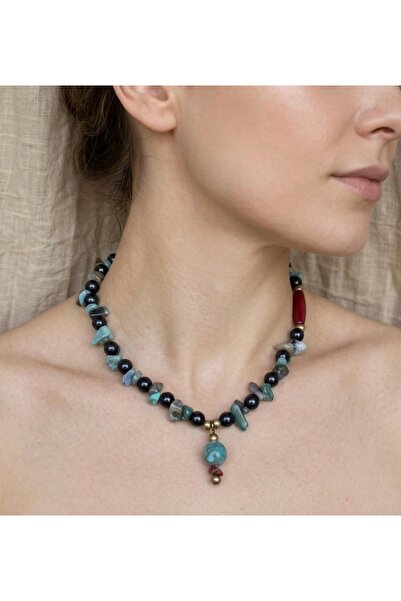 LeylanTakı Women's Natural Stone Black Necklace Handmade Bijouterie Gift Acce...