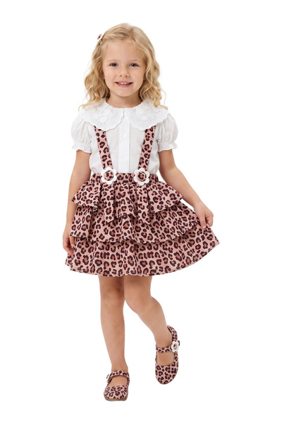 LADYGOLD KIDS Girl's Leopard Patterned Layered Dress with Straps