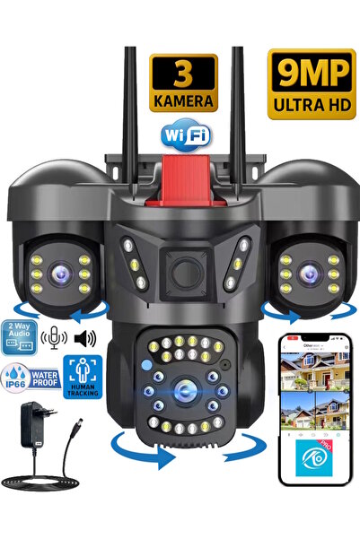 SLTECH 5011 Kablosuz 3 Lensli Wi-Fi Güvenlik Kamerası 12v Adaptör Hediye