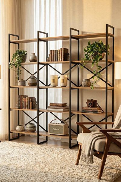 Yurudesign Voyage Metal Kitaplık 5 Raflı Geniş 3 Bölme 175cm Vg6-a