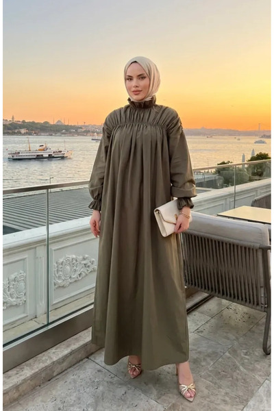 sefamerve Φόρεμα με κορδόνι στο λαιμό 71270-03 Χακί