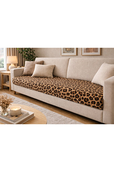 MER HOME Καφέ λεοπάρ βελούδινο κάλυμμα για καναπέ 3 ατόμων (1 τεμάχιο) 80*190...