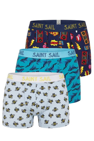 Saint Sail Σετ 3 ανδρικών μπόξερ με εύκαμπτο ύφασμα από βαμβακερό Lycra με πο...