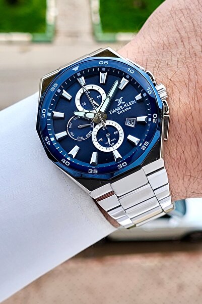 Daniel Klein Dial Blue Cord Silver Color 43.5 mm Men's Wristwatch