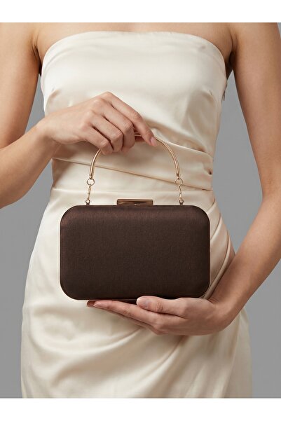 Biçanta Καφέ Ζ.Α.Ρ.Α. Σατέν χρυσή αλυσίδα με λεπτομέρειες Γυναικεία βραδινή τ...