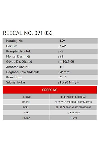 Rescal Isıtma Bujisi - Renault - Dacia - ET096032