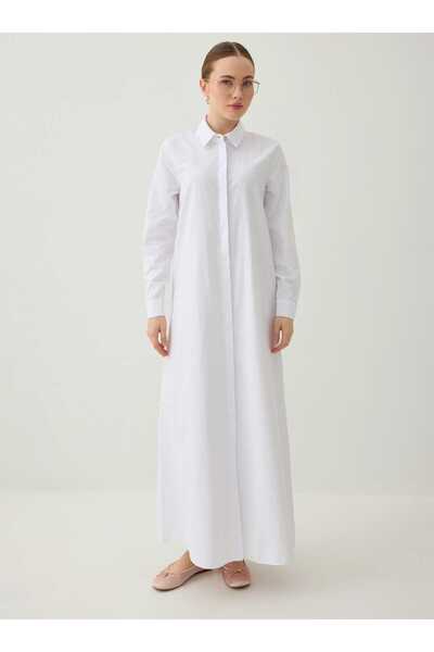 Benin Rochie cămașă cu curea și detaliu cu aplicații în față - Albă -