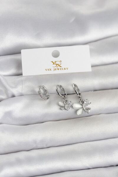 Skygo Brass Silver Color Butterfly Model 3-Piece Women's Earrings - Tj-Bkp11708