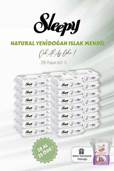 Sleepy 28 AL 25 ÖDE Natural Yenidoğan Islak Bebek Havlusu 60'lı ve Bebe Pamuğu