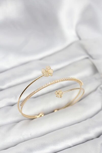 Generic Brand Clover Flower Model Brass Gold Color Women's Bracelet Tj-Bb8257