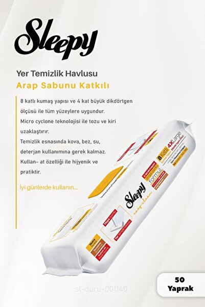 Sleepy Arap Sabunu,Çamaşır Suyu, Beyaz Sabun Katkılı 4 XL Yer Temizlik Havlusu 50 Yaprak ve ROSIE P