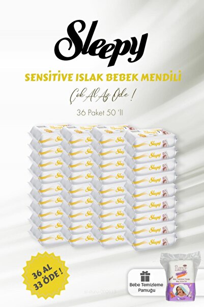 Sleepy 36 AL 33 ÖDE 50'li Sleepy Sensitive Islak Bebek Mendili ve Bebe Temizl...