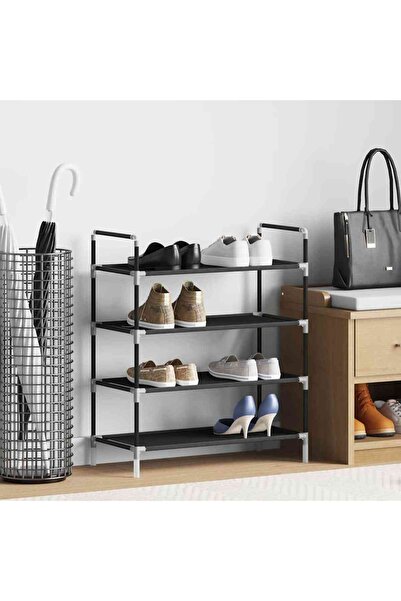 vidaxl Shoe Rack with 4 Shelves Metal and Non-woven Fabric Black
