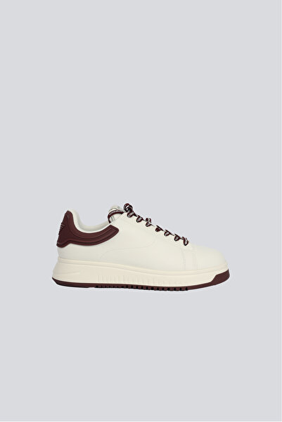 Emporio Armani Erkek Bağlamalı Orta Kalın Taban Deri Beyaz-Kırmızı Sneaker