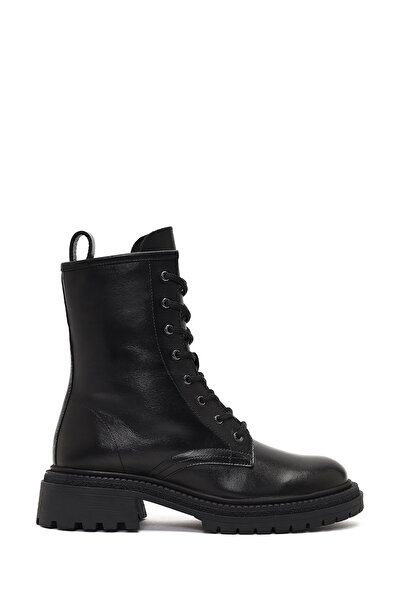 Derimod Women's Black Zippered Thick Soled Leather Boots 25Wfd140618