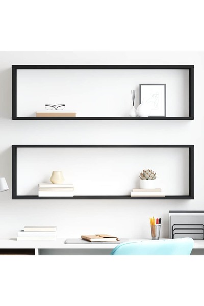 vidaxl رف حائط مكعب قطعتين أسود 100×15×30 سم من الخشب الهندسي