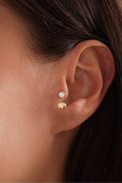 Gianfranco 14 Ayar Altın Taşlı Sallantılı Fil Tragus Küpe