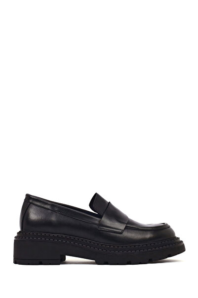 Derimod Women's Black Thick Soled Leather Masculine Loafer 25Afd185018