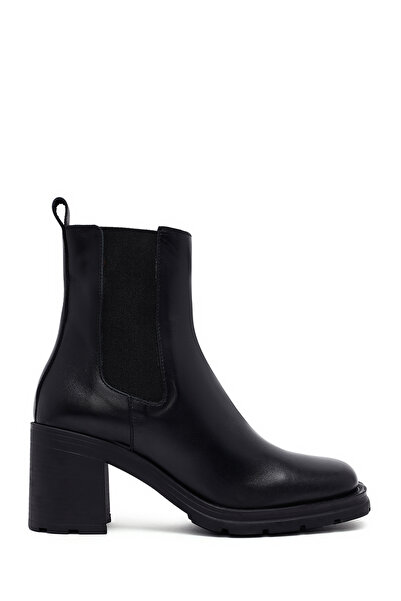 Derimod Women's Black Thick Heeled Leather Boots 25Wfd153218