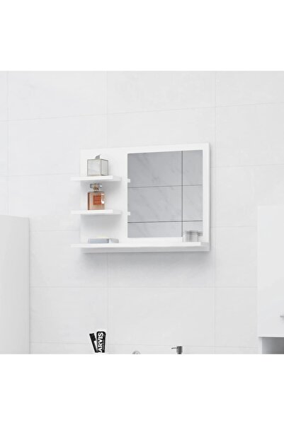 vidaxl مرآة حمام بيضاء 60x10.5x45 سم من الخشب الهندسي